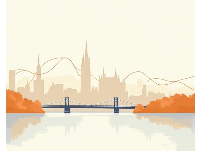 Illustration of Basel's cityscape with iconic landmarks, connected by subtle road lines, symbolizing a central travel hub.