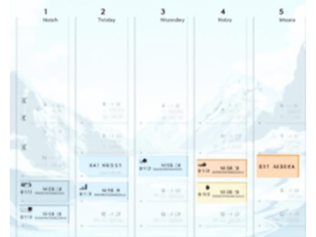 Calendar interface displaying seasonal mountain pass closures, with highlighted periods for winter and construction.