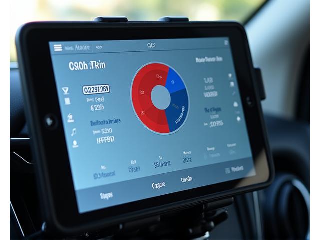 A digital dashboard displaying a cost analysis breakdown for a road trip, with charts for fuel, tolls, and parking expenses.