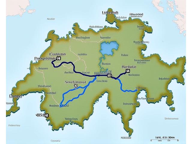 Two distinct routes highlighted on a Swiss map, one green for scenic, one blue for efficient, with overlaid data points.