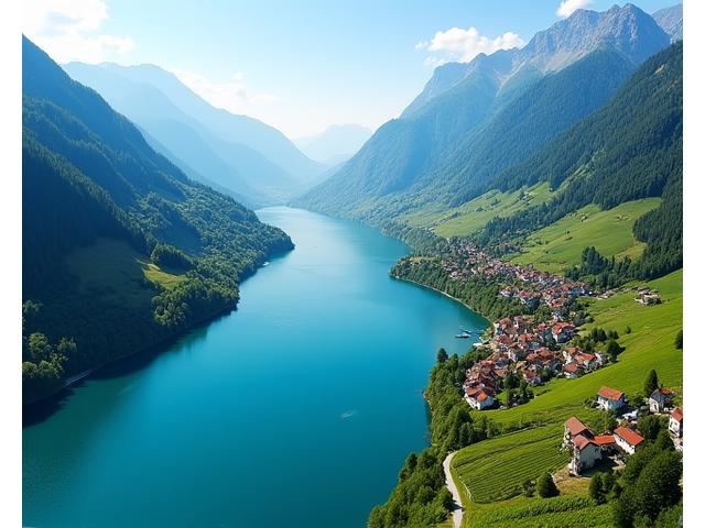 Clear blue lake surrounded by vineyards and charming towns, depicting a lake district circuit.