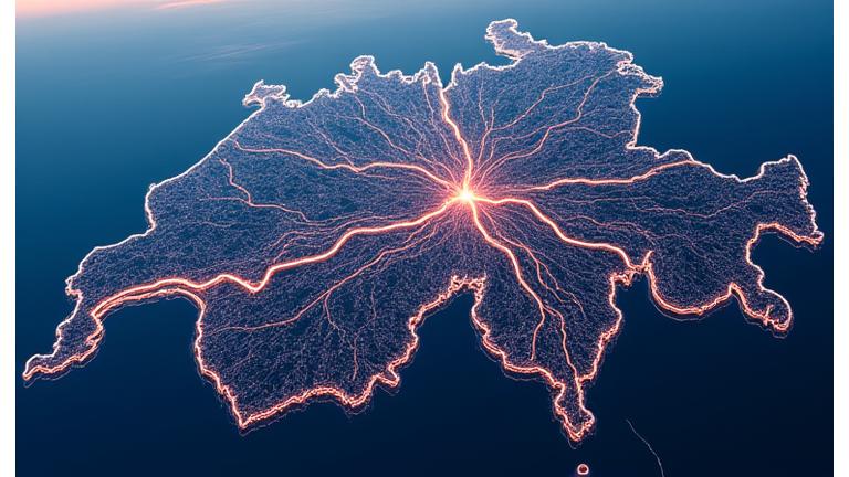Swiss road network with digital overlay highlighting data points