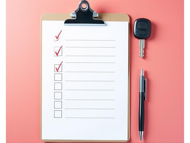 Illustration of a car dashboard with safety icons and a clipboard, representing compliance.